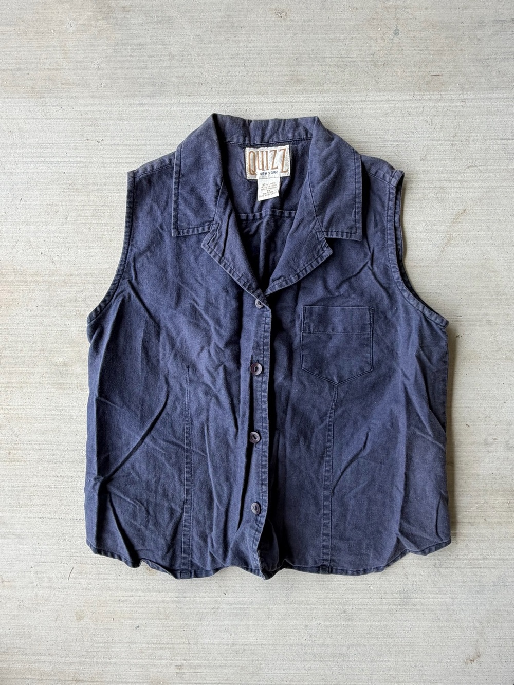 QUIZZ Natural Fibers Navy Sleeveless Button-Down Collared Vest